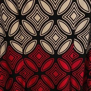 Red, black and white dress.